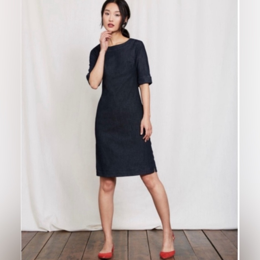 Boden Freya Black Denim Sheath Dress 6L